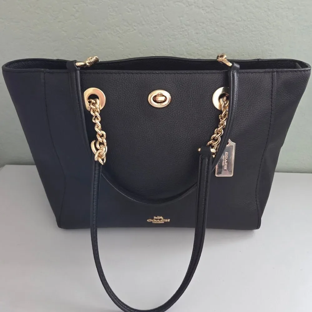NWOT Coach Black Leather Chain Tote